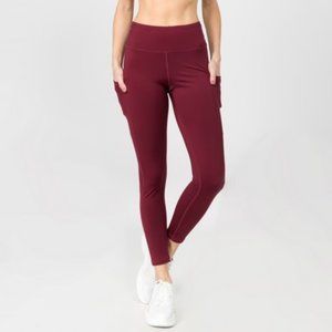 High Waist 5 Pocket Workout Leggings - BURGUNDY